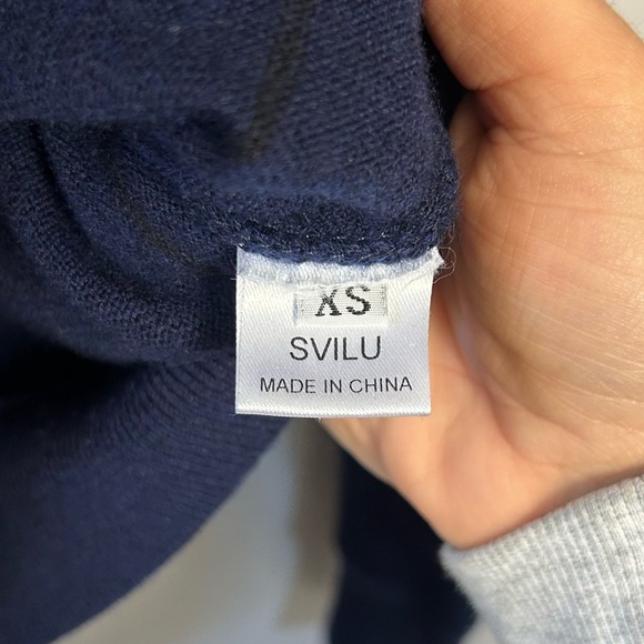 Svilu Striped Navy Sweater Wool Cashmere Blend Size XS Extra Small Crewneck - Picture 4 of 5